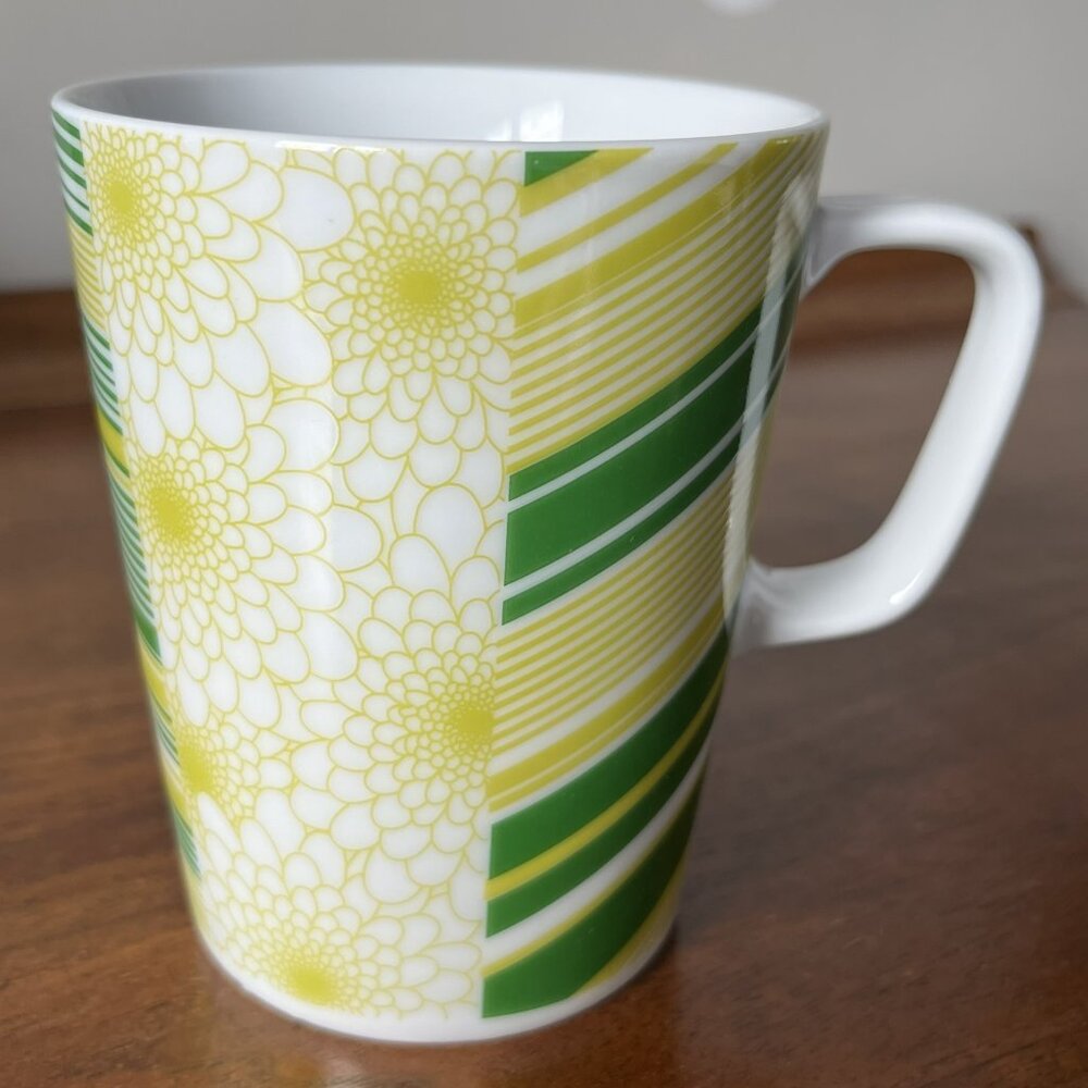 IKEA Mug 12289 Green Chartreuse Floral Geometric Retro Coffee Cup Ceramic
